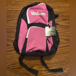 New Wilson Women’s Pink Black Backpack Sporty Baseball Zipper Adjustable Summer